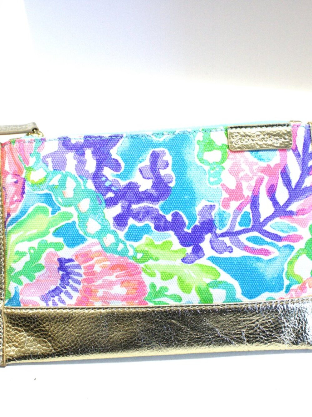 Lilly Pulitzer Zippered Cosmetic Bag, Floral and Gold Trim